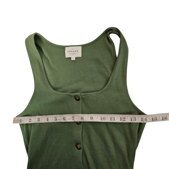 Sezane Fabiola Ribbed Midi Dress Button Green Size Medium - Picture 4 of 8